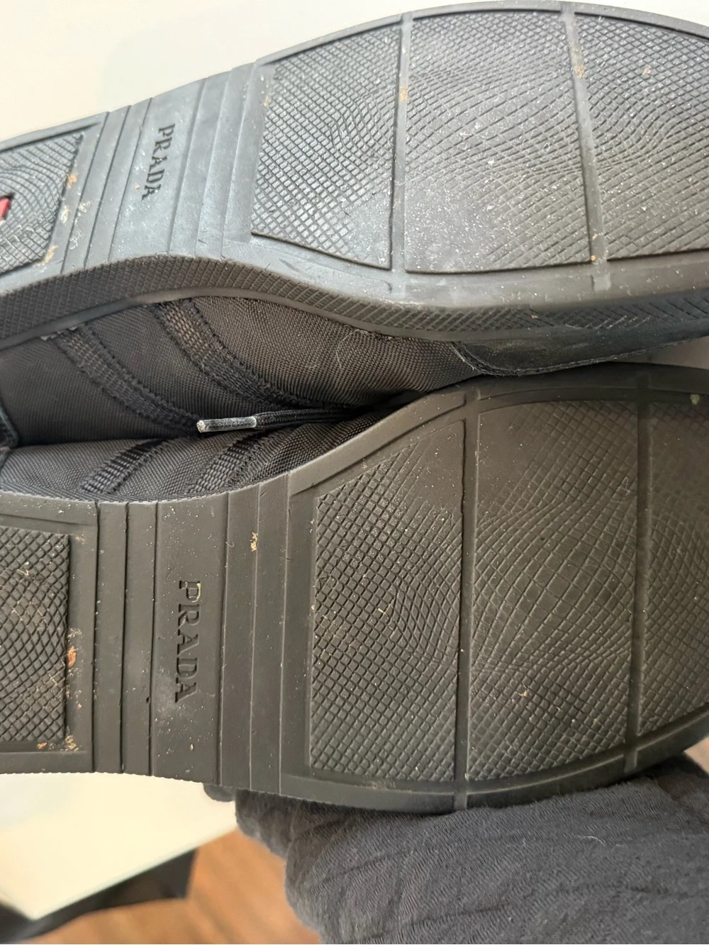 PRADA Men's Black Leather/Canvas Sneakers Size 8.5 EU
